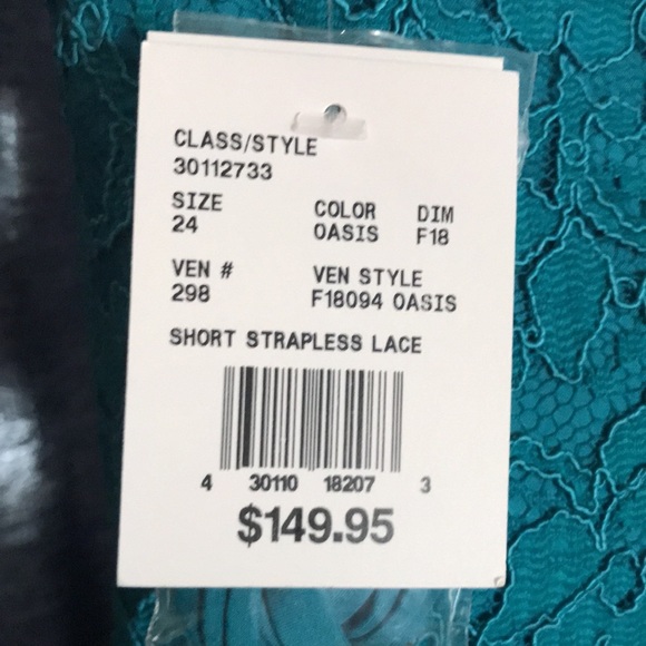 David’s Bridal Teal Strapless Lace Short Dress - Picture 9 of 10